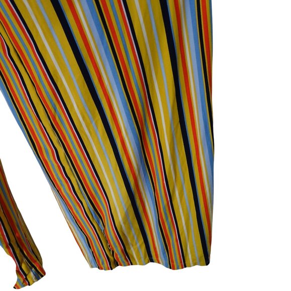 Eye Candy Multicolor Striped Off-Shoulder Jumpsuit Belted Size 1X Split Wide Leg - Picture 5 of 13